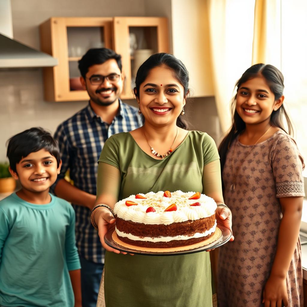 Proud homemaker baker with her family celebrating her baking success and financial contribution at home